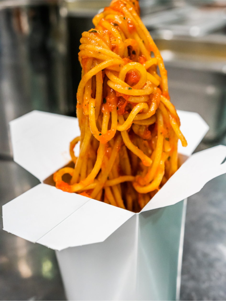 Pasta in a to-go container